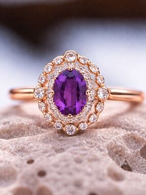 Color Change Alexandrite Ring 18K Rose Gold Vermeil , June Birthstone